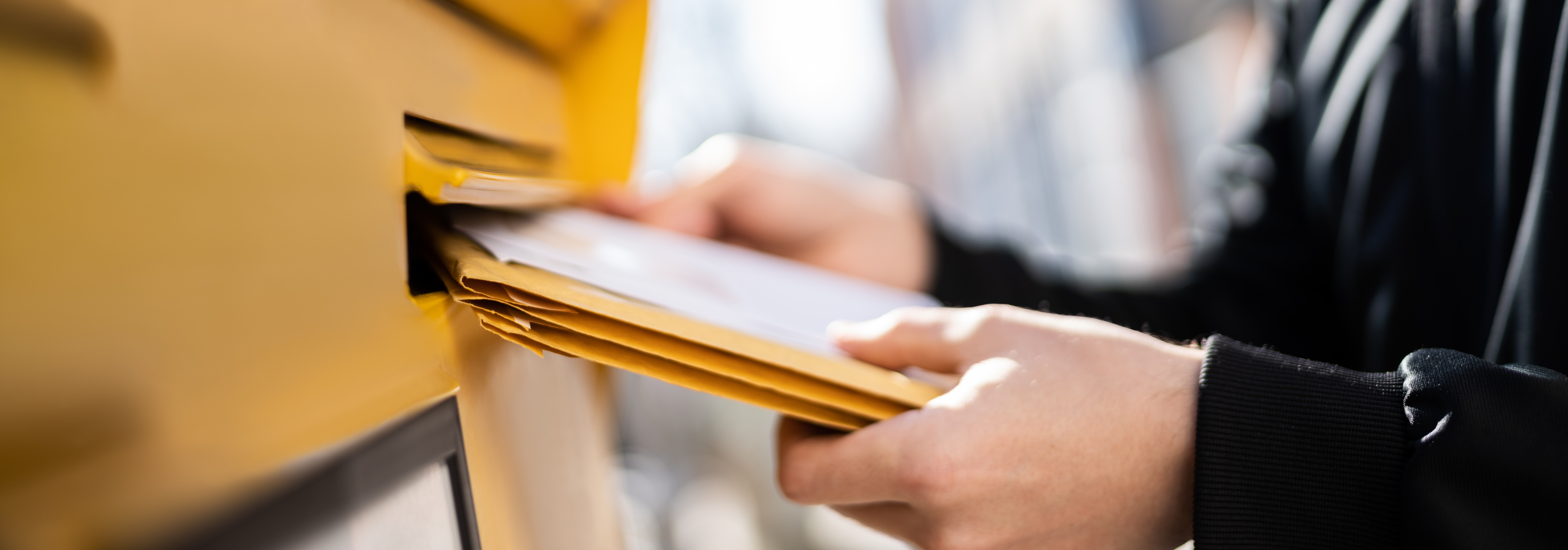 Letter In Envelope Or Document In Mailbox. Man Hand Sending Mail
