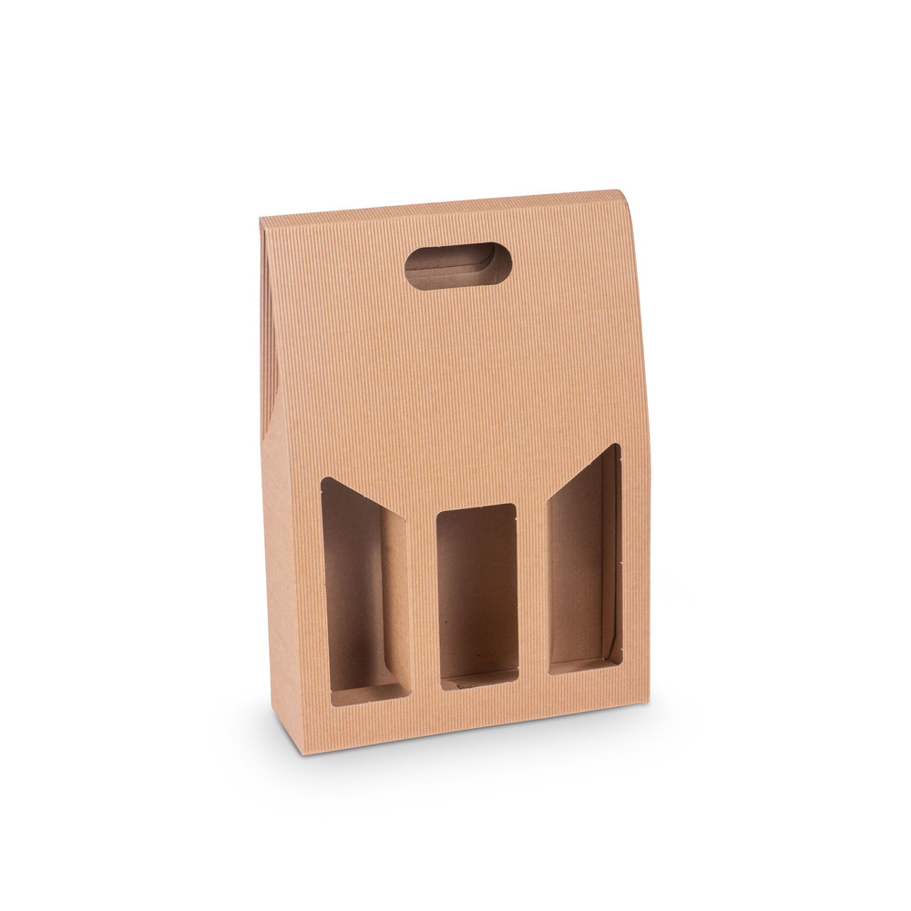 690 - Gift-box-Onda-Avana-with-open-corrugation-for-3x-0.75l-bottle-with-bottle-