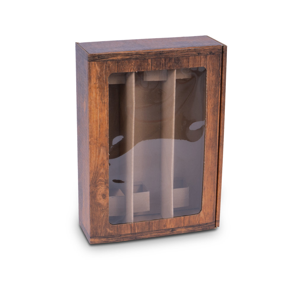 629 - Gift-packaging-with-window-wooden-look-for-3x-0.75l-bottles-with-bottle-he