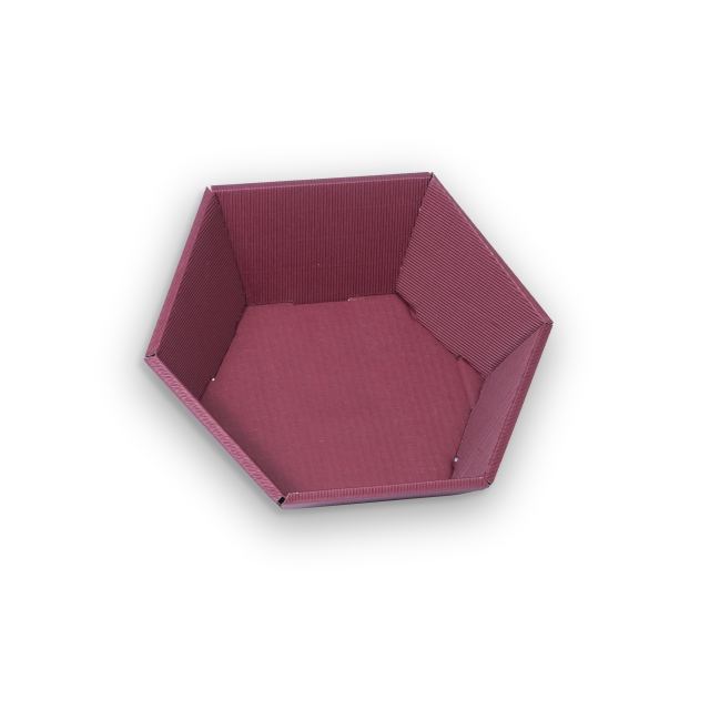 Hexagonal gift basket with open wave in wine red 290x270x60 mm