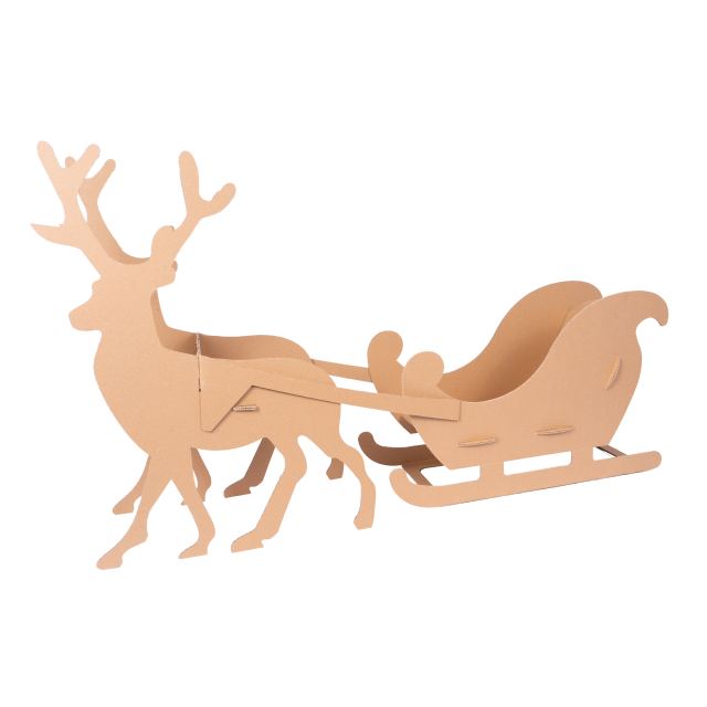 “North Pole Express” Reindeer Sleigh Made of Cardboard | 3D Christmas Decoration for Display